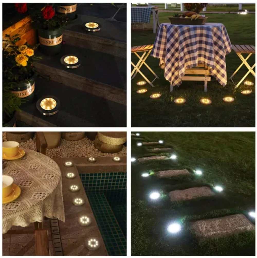 Set 4 Estacas Solares 8 Led Para Exterior