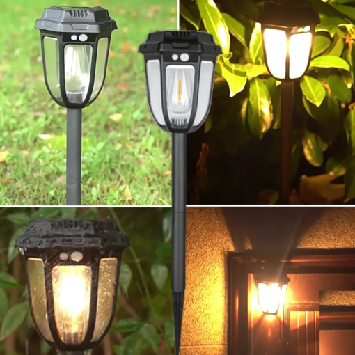PACK de 4 Faroles Solares 2 en 1 con Estaca de 50 Cm